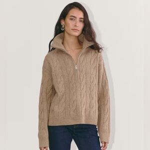 BNWT Everlane Half-Zip Cable Knit Sweater in Oat Melange
